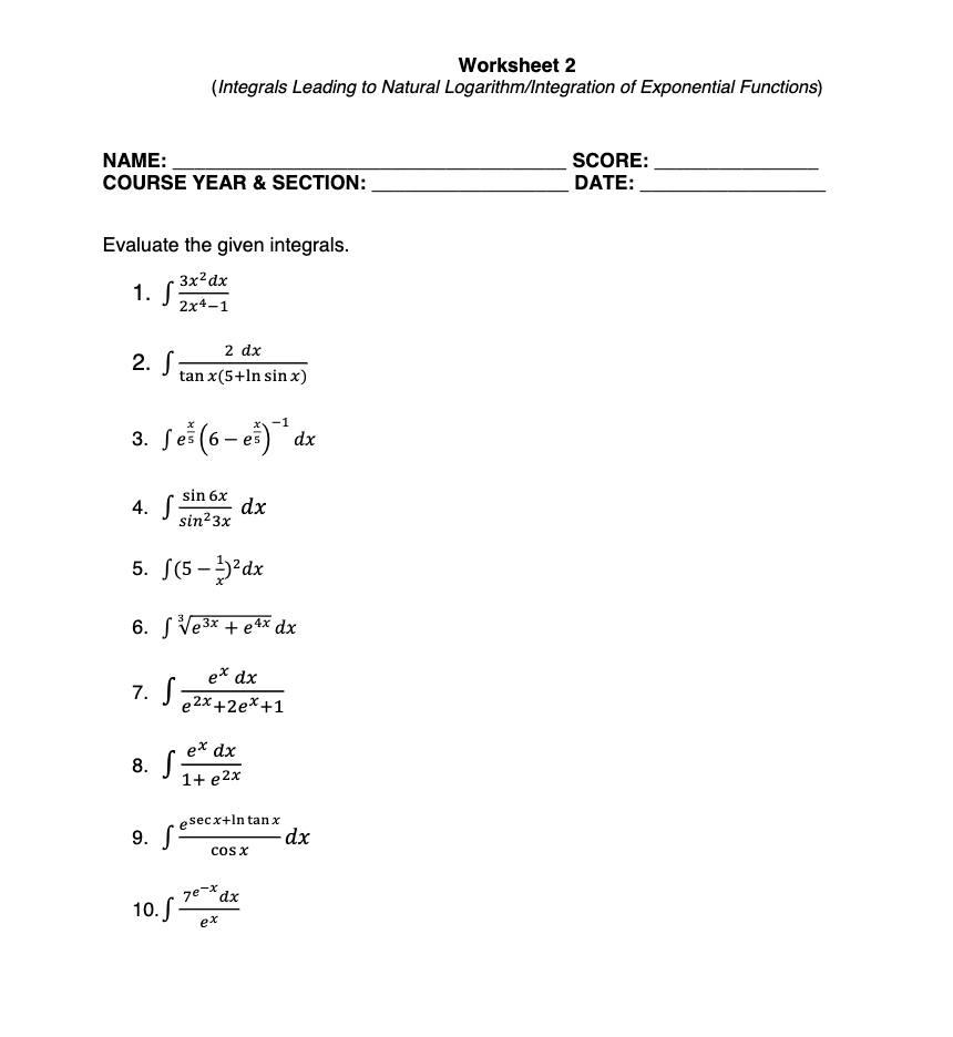 Integration Formulas Exponential