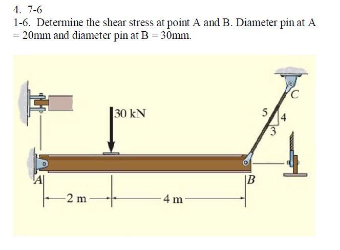Solved 4. 7-6 1-6. Determine the shear stress at point A and | Chegg.com