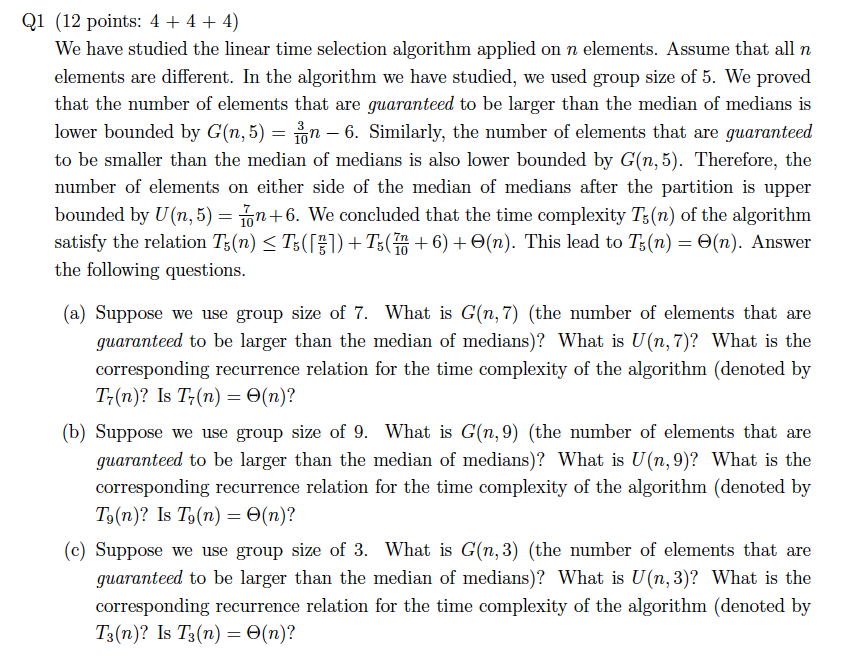 Solved 12 points 4 4 4 we have studied the linear time chegg