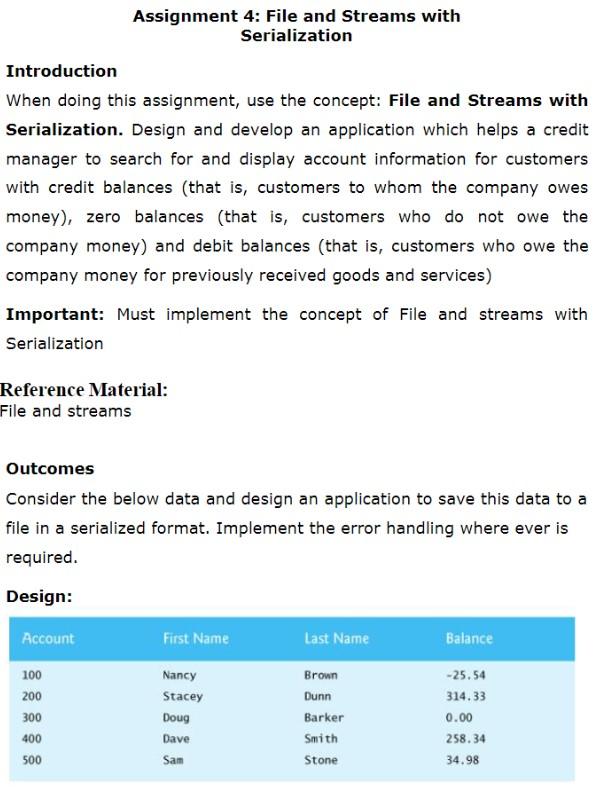 Solved Assignment 4: File and Streams with Serialization | Chegg.com