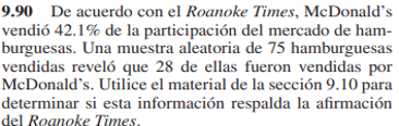 9.90 De acuerdo con el Roanoke Times, McDonalds vendió \( 42.1 \% \) de la participación del mercado de hamburguesas. Una mu