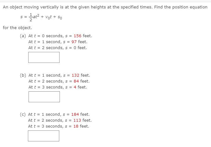 Solved S = An object moving vertically is at the given | Chegg.com