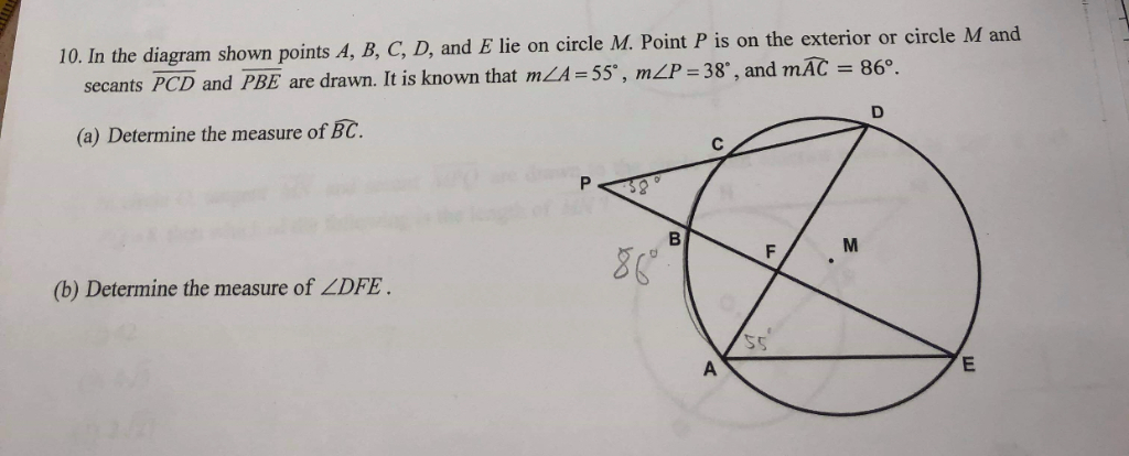 Solved 10. In the diagram shown points 4, B, C, D, and E lie | Chegg.com