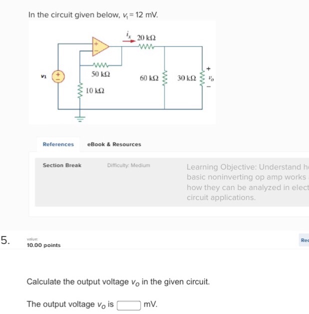 Solved In the circuit given below, V_1 = 12 mV. Calculate | Chegg.com