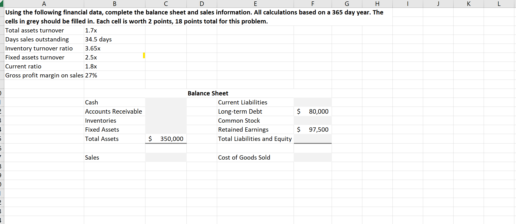 Solved A B C E F G L Using the following financial data, | Chegg.com