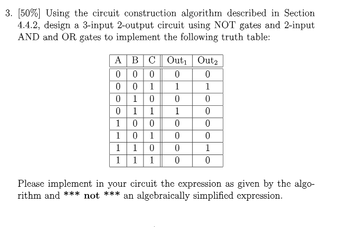 Solved 3, 50%) Using the circuit construction algorithm | Chegg.com