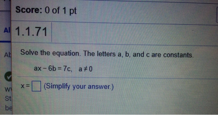 Solved Score: 0 of 1 pt At Solve the equation. The letters | Chegg.com