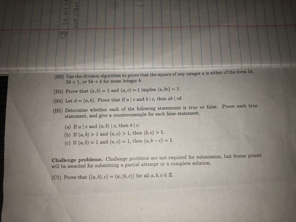 Solved MO (H2) Use the division algorithm to prove that the | Chegg.com