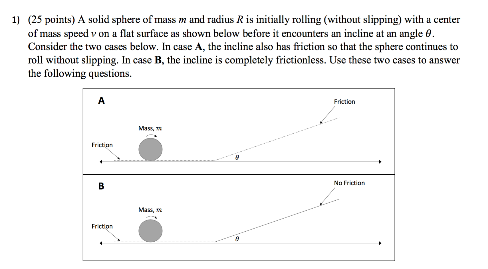 Solved 1) (25 points) A solid sphere of mass m and radius R | Chegg.com
