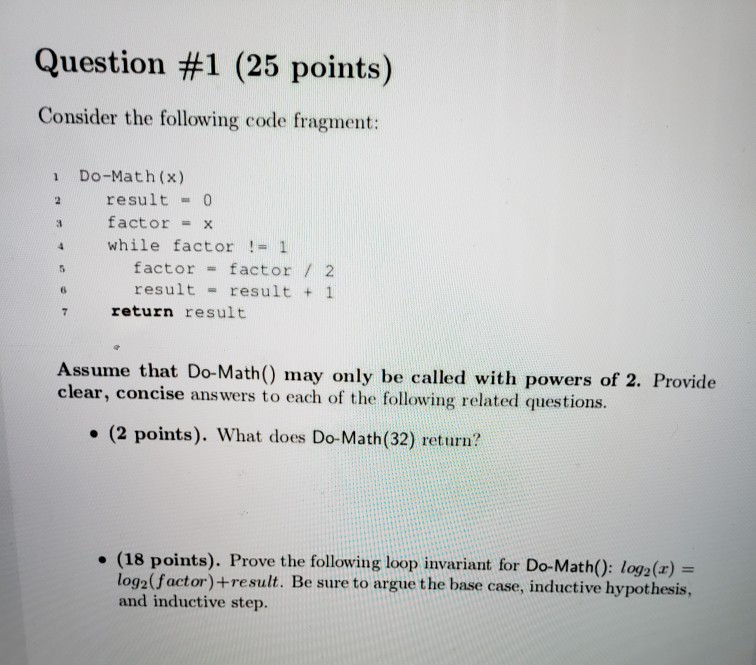 Solved Question #1 (25 points) Consider the following code | Chegg.com