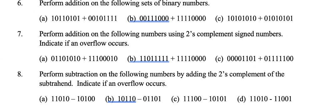 Solved 6. Perform Addition On The Following Sets Of Binary | Chegg.com