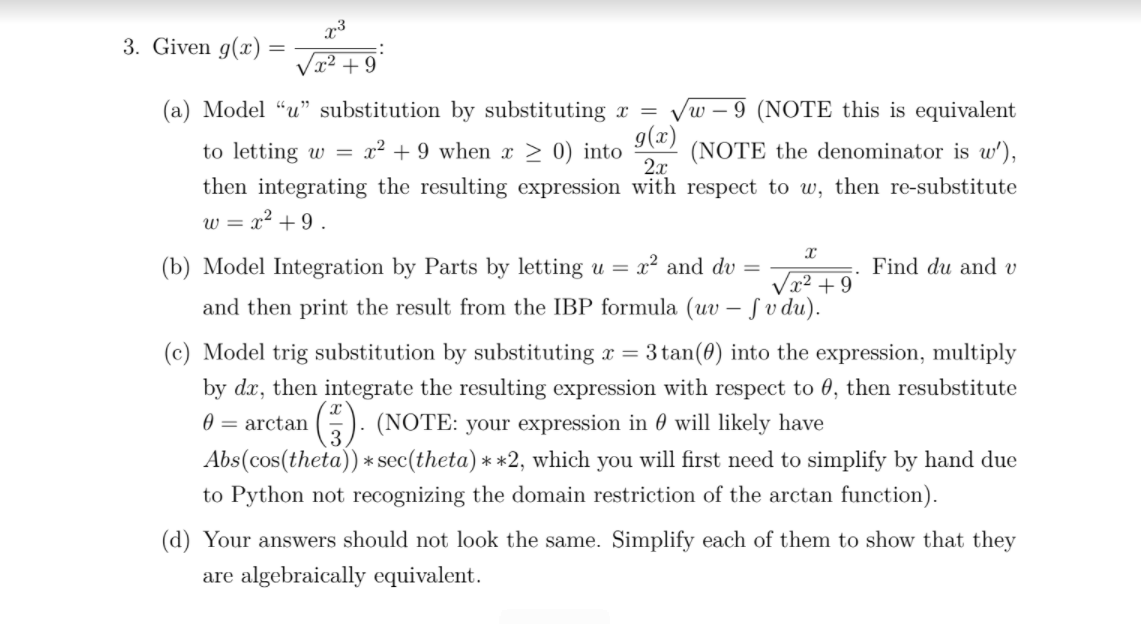 Solved .73 3. Given g(x) V x2 + 9 C (a) Model 