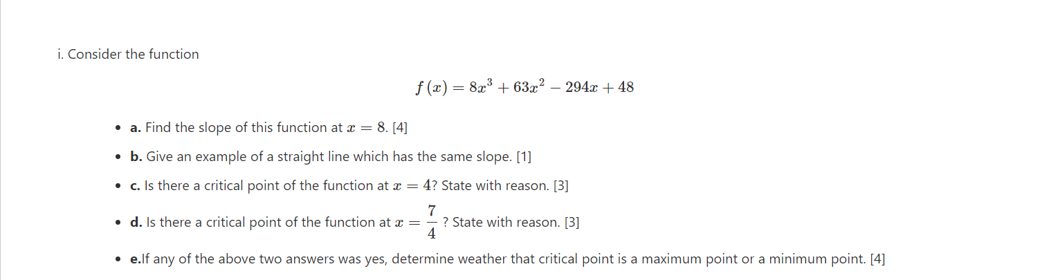 Solved i. Consider the function f(x) = 8x3 + 63,2 – 294.3 | Chegg.com
