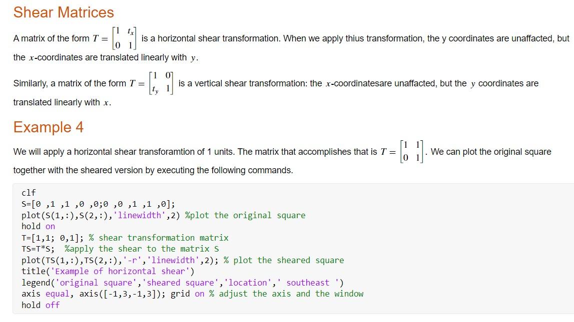 Solved Determine the shearing transformation matrix T that | Chegg.com