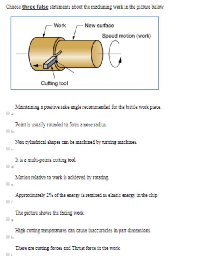 Solved Choose three false statements about the machining | Chegg.com