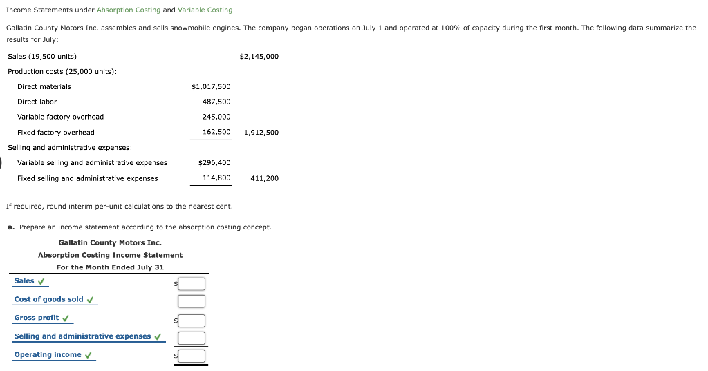 Solved Income Statements under Absorption Costing and | Chegg.com