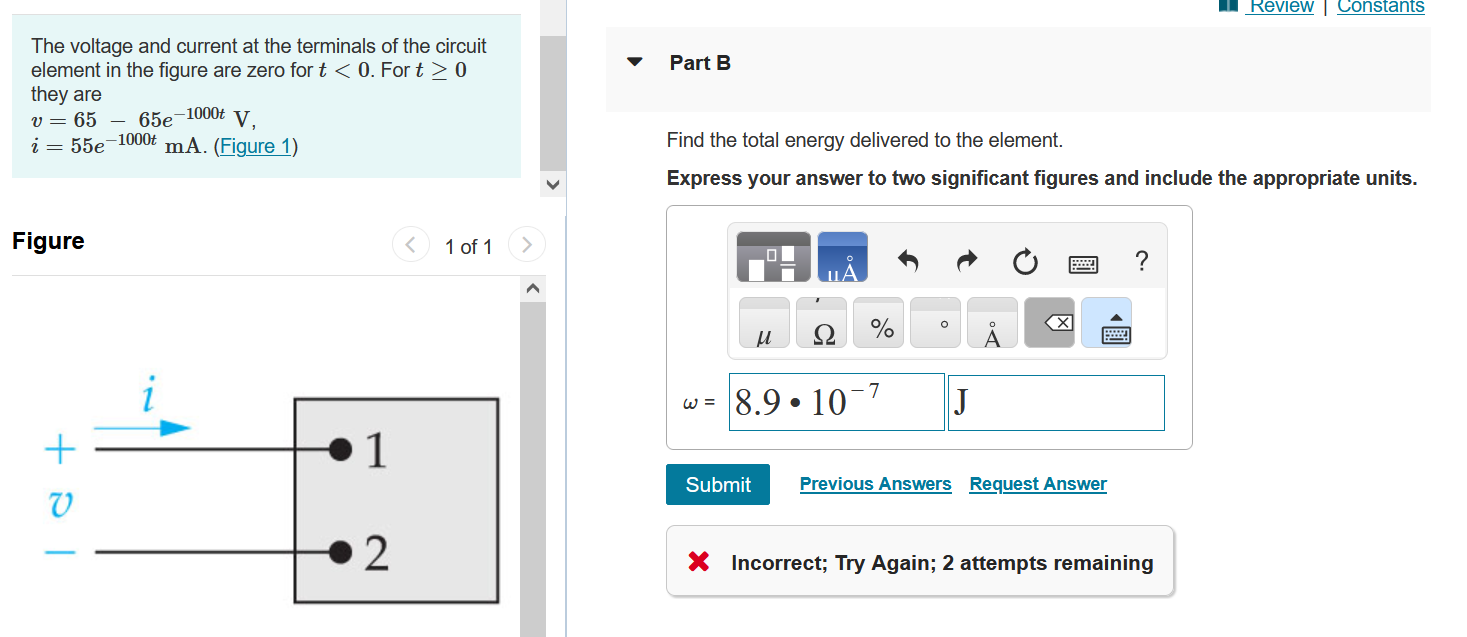 Solved Review Constants Part B The Voltage And Current At | Chegg.com