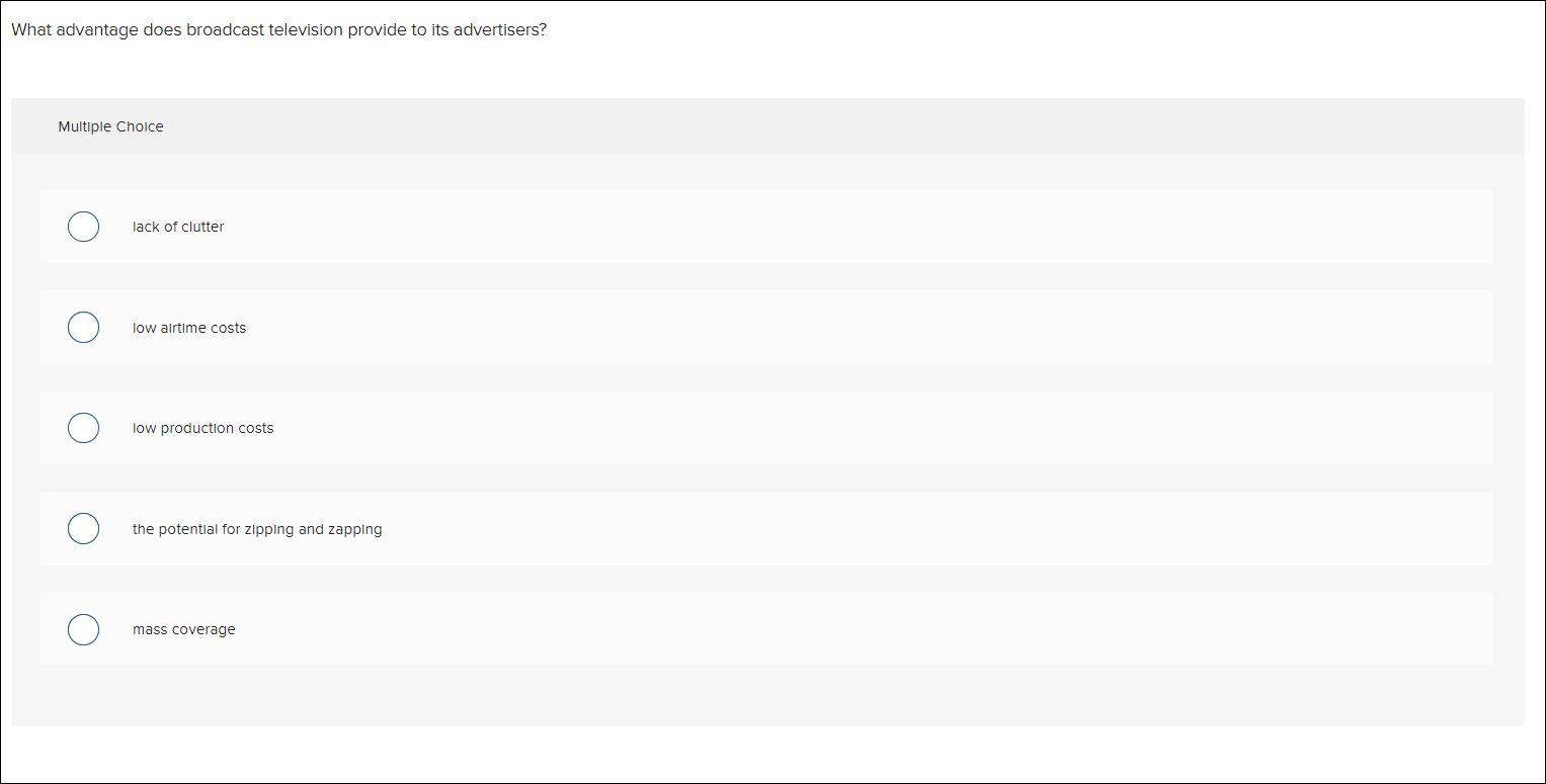 Solved What advantage does broadcast television provide to | Chegg.com