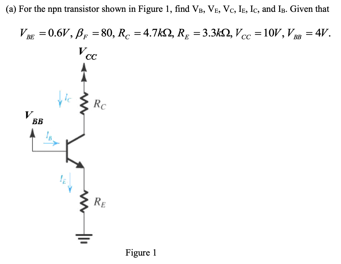 Solved (a) For the npn transistor shown in Figure 1, find | Chegg.com