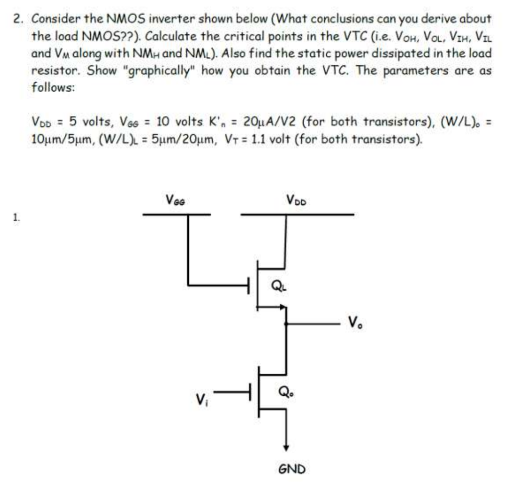 Solved 2. Consider the NMOS inverter shown below (What | Chegg.com