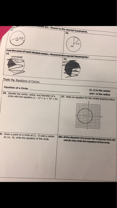 equations of circles identify the center and radius of each