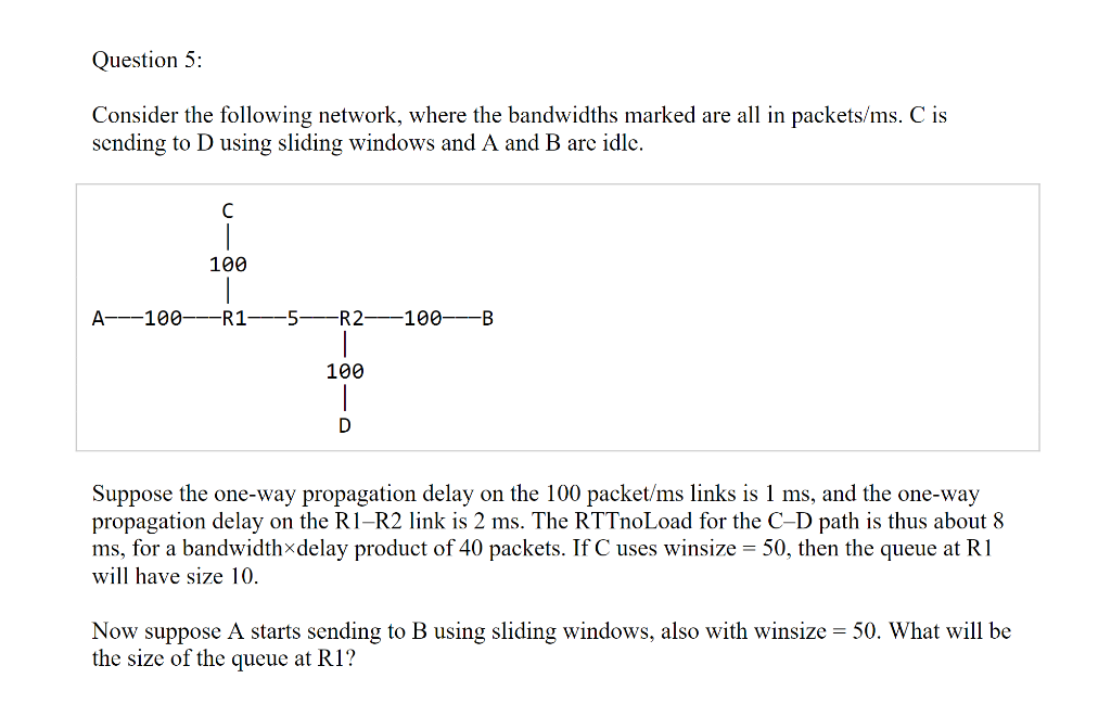 Solved Question 5: Consider the following network, where the | Chegg.com
