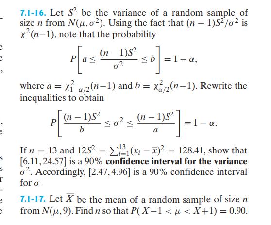 Solved 7.1-16. Let $2 be the variance of a random sample of | Chegg.com