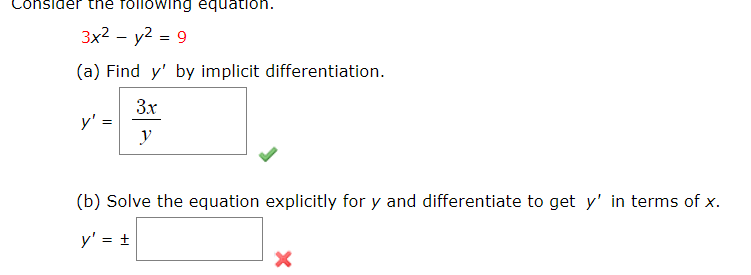 Solved Consider the following equatloh. 3x2 - y2 = 9 (a) | Chegg.com