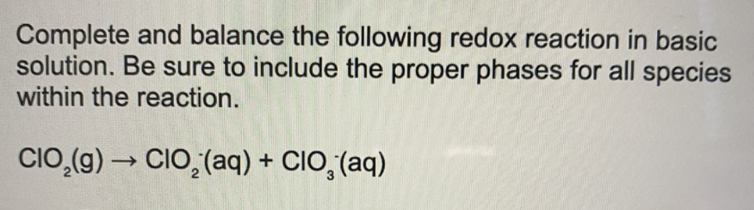 Solved Complete And Balance The Following Redox Reaction In | Chegg.com