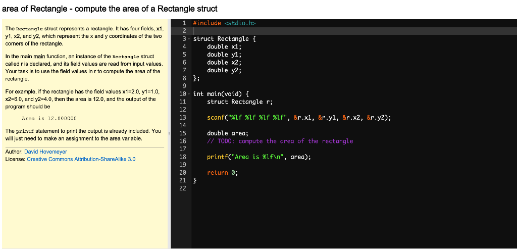 Solved area of Rectangle - compute the area of a Rectangle | Chegg.com