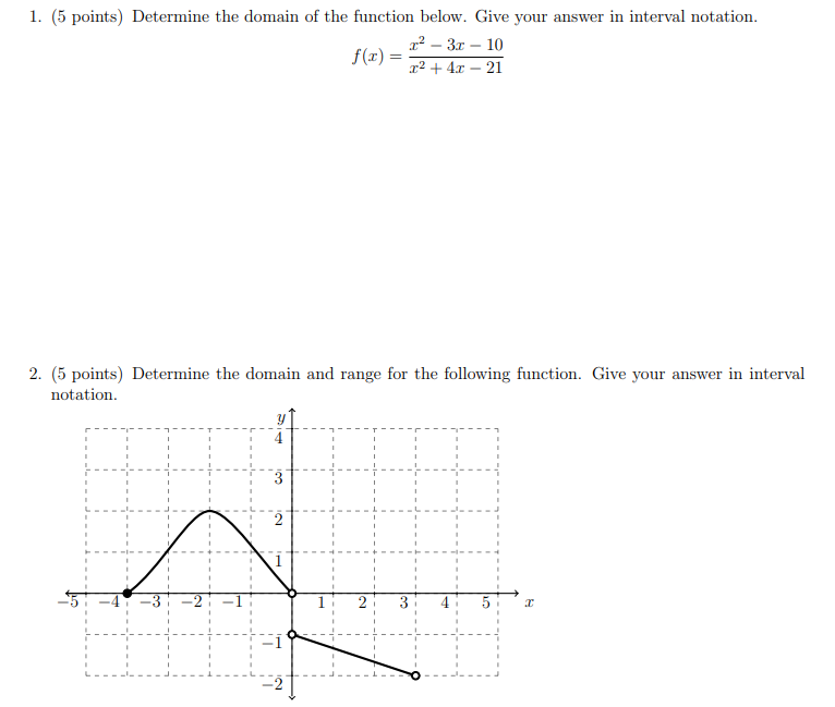 Solved 1. (5 points) Determine the domain of the function | Chegg.com