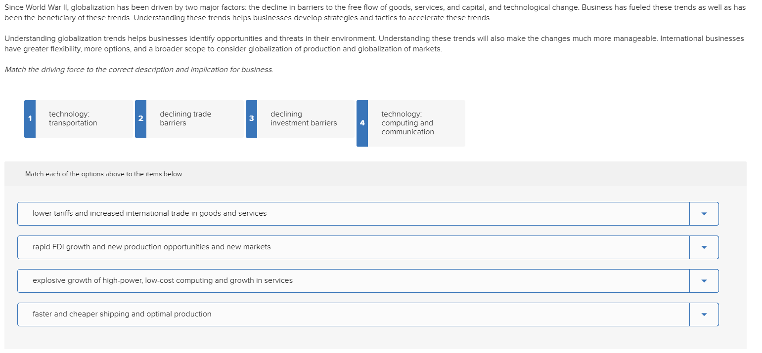 Solved Since World War II, globalization has been driven by | Chegg.com