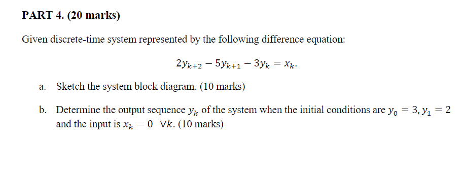 Solved PART 4. (20 marks) Given discrete-time system | Chegg.com