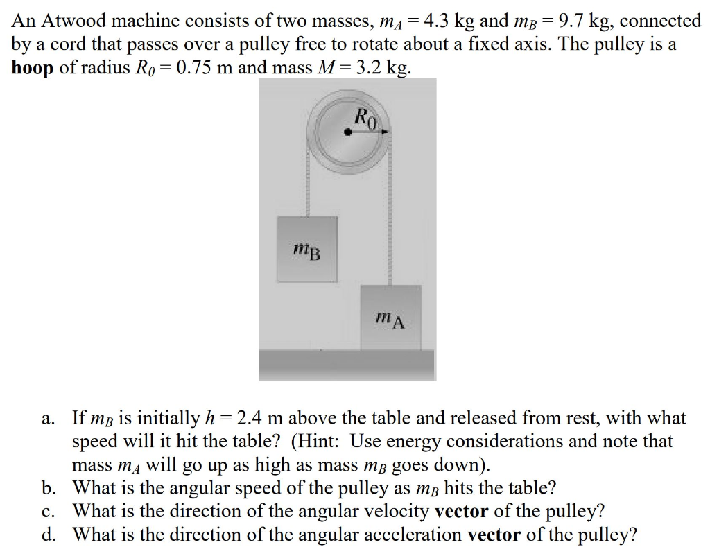 Solved An Atwood Machine Consists Of Two Masses, Ma = 4.3 Kg | Chegg.com