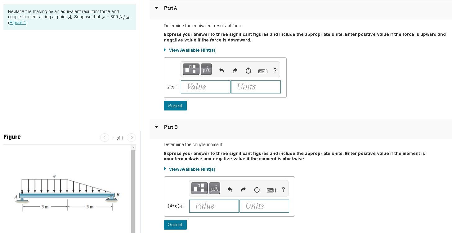 Solved Part A Replace the loading by an equivalent resultant | Chegg.com