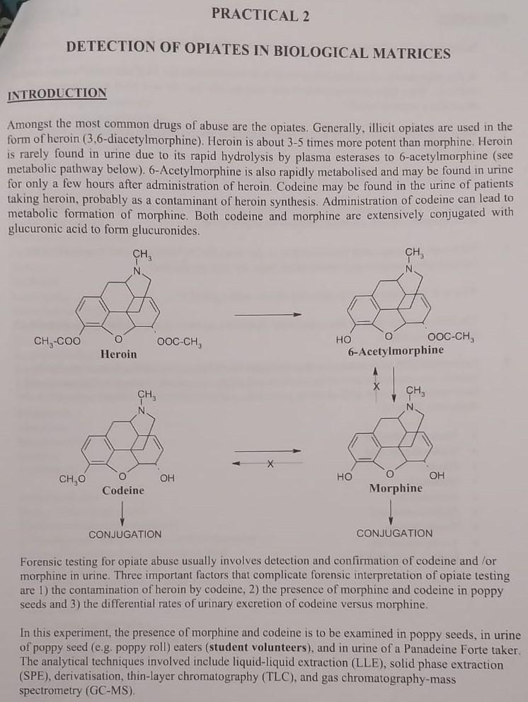 DETECTION OF OPIATES IN BIOLOGICAL MATRICES | Chegg.com