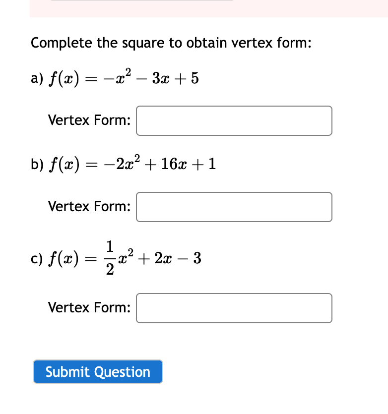 x 2 4x 3 in vertex form