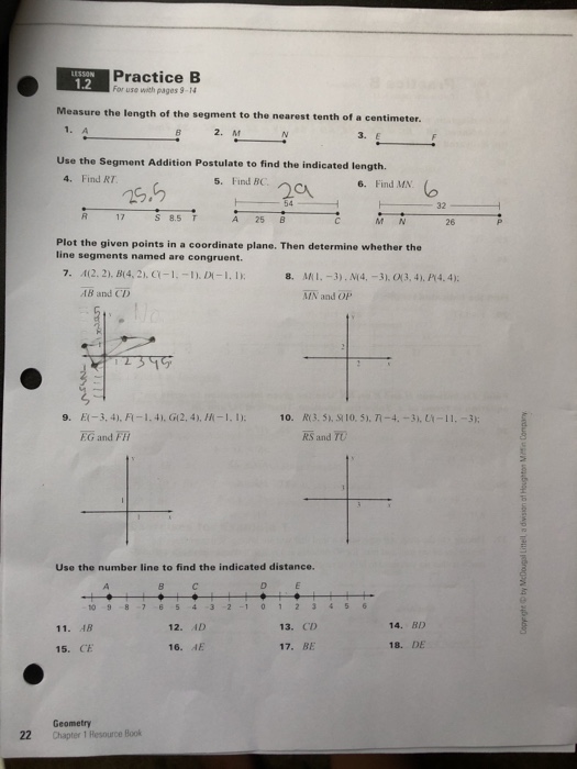 Geometry Chapter 1 Lesson 1.2 Practice Answers 11+ Pages Answer Doc ...