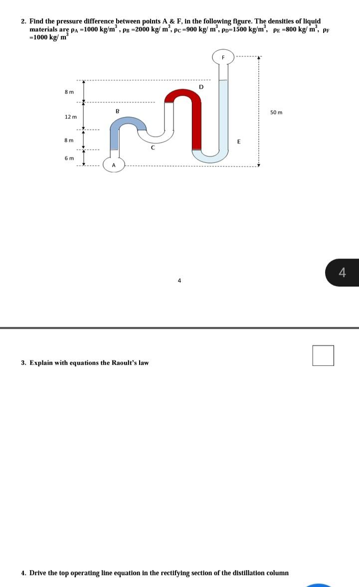Solved 2. Find the pressure difference between points A & F, | Chegg.com