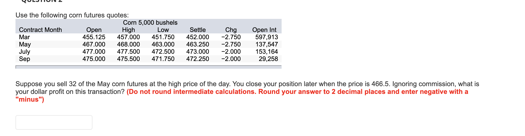 Solved Use the following corn futures quotes Corn 5,000