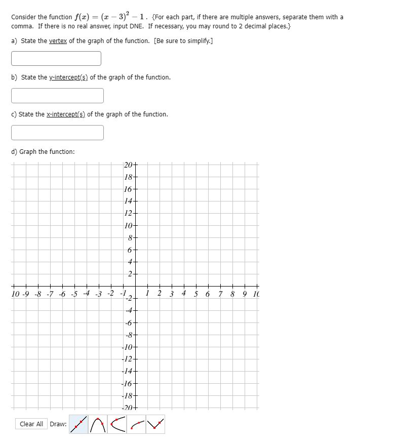 Solved Consider the function f(x)=(x−3)2−1. fFor each part, | Chegg.com