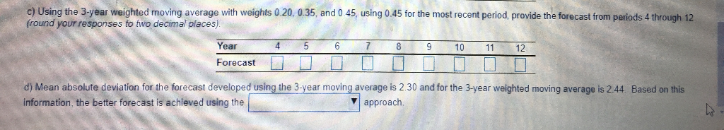 Solved c) Using the 3-year weighted moving average with | Chegg.com