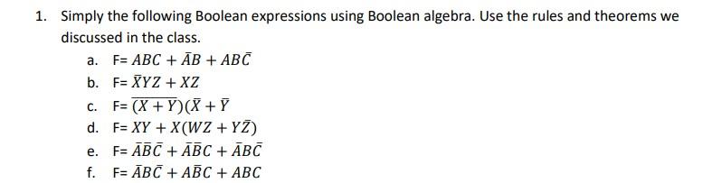 Solved 1. Simply The Following Boolean Expressions Using | Chegg.com