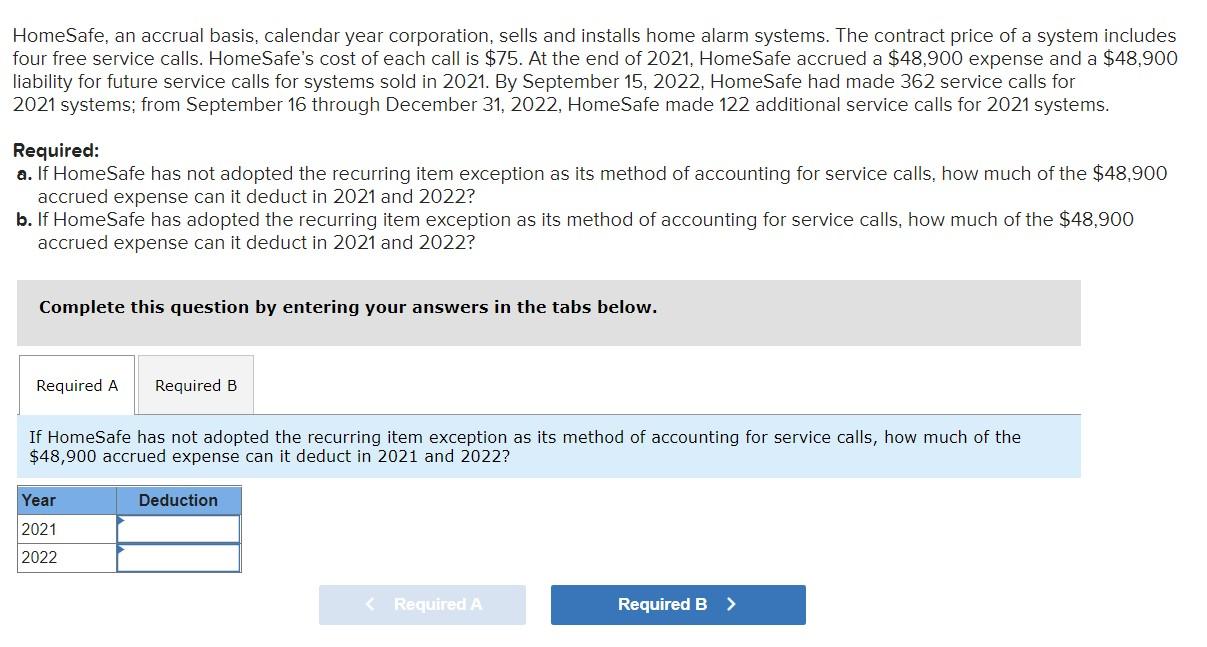 Solved HomeSafe, an accrual basis, calendar year