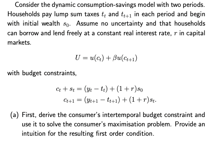 Solved Consider The Dynamic Consumption-savings Model With | Chegg.com