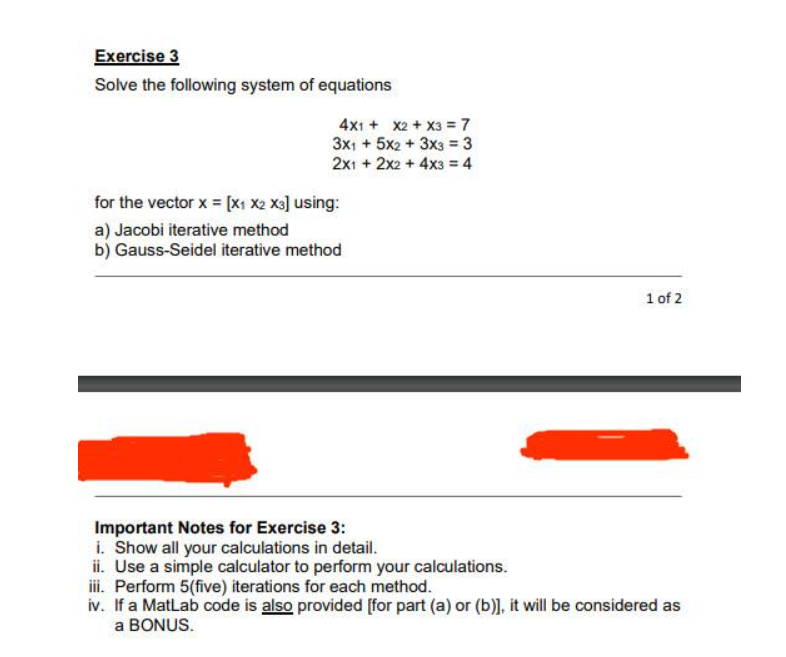 Solved Exercise 3 Solve the following system of equations | Chegg.com
