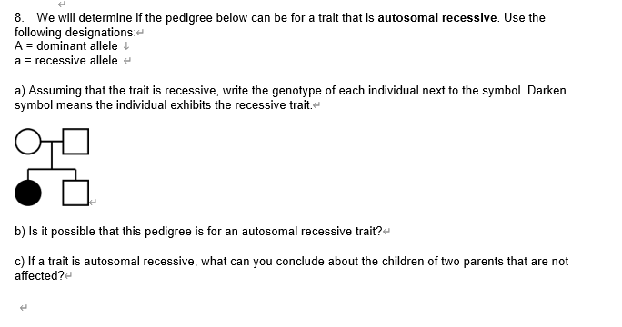 Solved 8. We will determine if the pedigree below can be for | Chegg.com