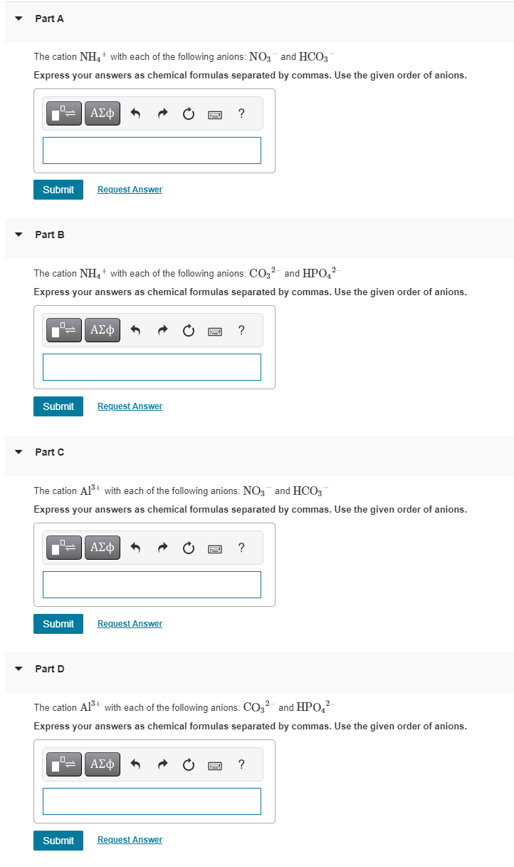 Solved The cation NH4+with each of the following anions: | Chegg.com