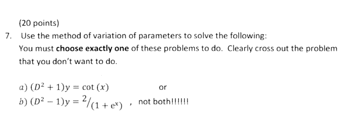 Solved (20 Points) 7. Use The Method Of Variation Of | Chegg.com