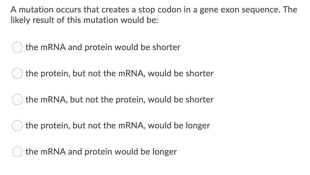 Solved A mutation occurs that creates a stop codon in a gene | Chegg.com